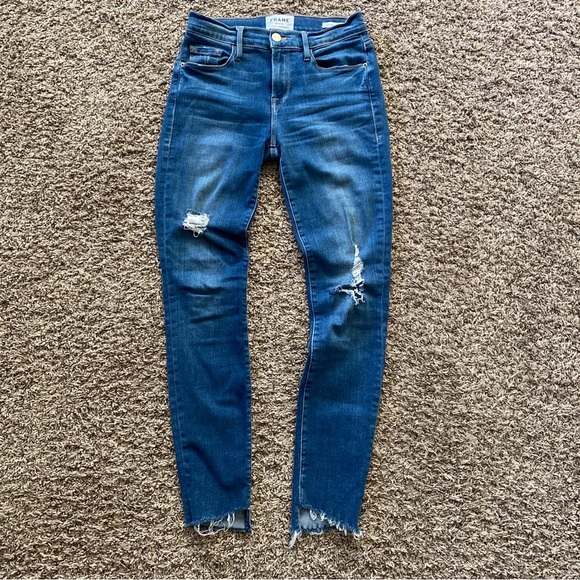 Frame Denim Le Skinny de Jeanne Blue Jeans Distressed Size 25 - Picture 2 of 12